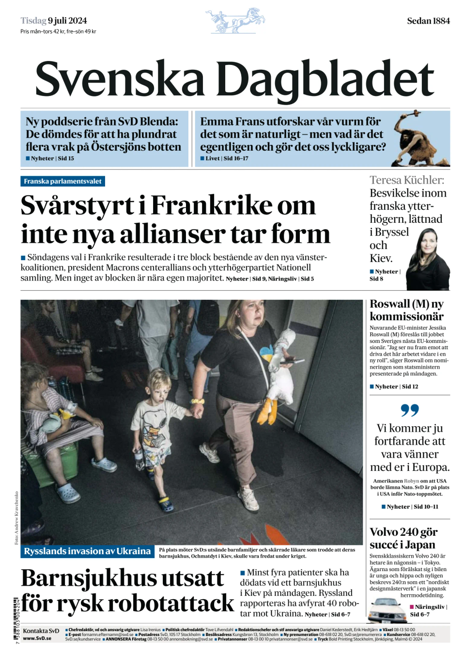 Prima-pagina-Svenska Dagbladet-edizione-di-oggi-20240709